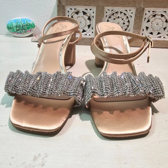 Badgley Mischka Women Sz 8 Rita Bejeweled Strap Block Heel Rhinestone Sandal New - Picture 4 of 12